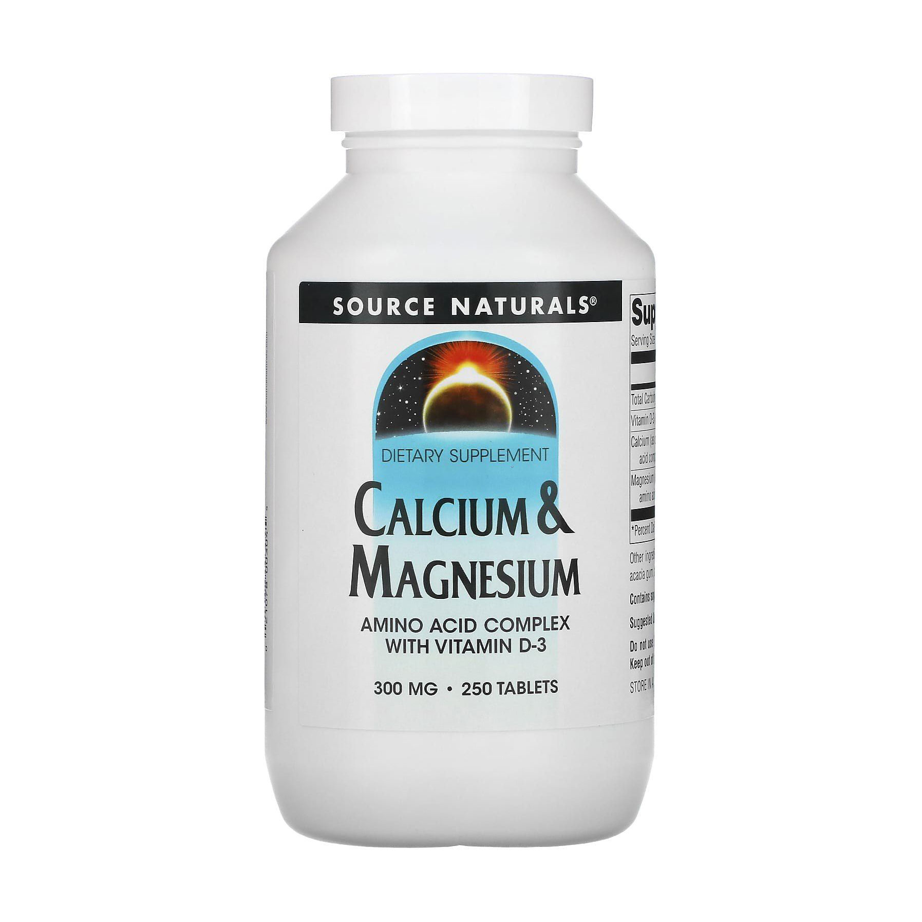 Кальцій та магній Source Naturals Calcium &amp; Magnesium з амінокислотним хелатом та вітаміном D3, 300 мг, 250 таблеток